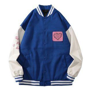 Applique Two-tone Baseball Jacket