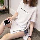 Lettering Short-sleeve Slit-side T-shirt