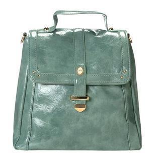 Faux-leather Belted Flap Backpack Green - One Size