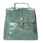 Faux-leather Belted Flap Backpack Green - One Size