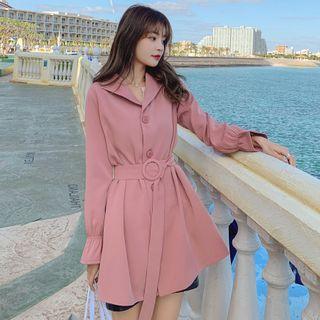 Belt-waist Button-up Coat