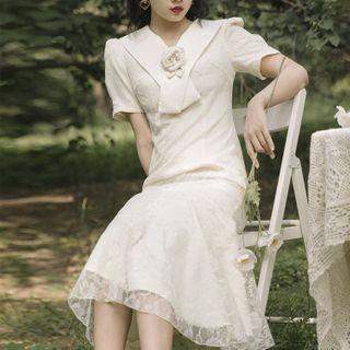 Short-sleeve Collar Midi Mermaid Dress