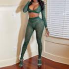 Set: Long-sleeve Lace Crop Top + Leggings