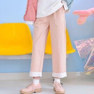 Embroidered Lace Panel Wide Leg Pants