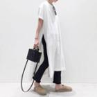 Short-sleeve Side-slit Long T-shirt White - One Size