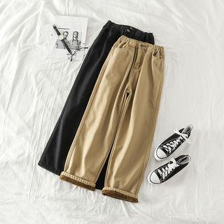 Plain Fleece-lined Loose-fit Straight-leg Pants