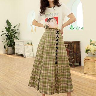 High Waist Plaid Lace-up A-line Skirt
