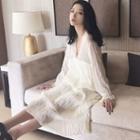 Long-sleeve Crinkled Midi A-line Dress