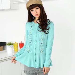 Floral Embroidered Peplum Hem Cardigan