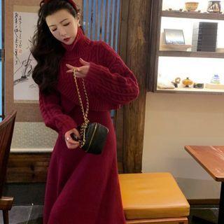 Turtleneck Cropped Sweater / Midi A-line Dress