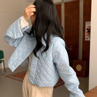 Quilted Faux Leather Button-up Jacket Blue - One Size