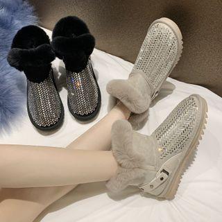 Sequined Fluffy Trim Short Boots