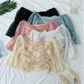 Ruched Sequined Short-sleeve Blouse