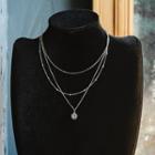 Rhinestone Chain Layered Necklace Silver - One Size