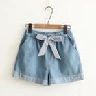 Striped Bow Denim Shorts