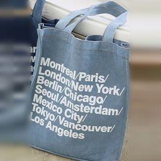 Lettering Denim Tote Bag