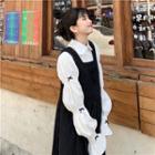 Sleeveless Plain Overall Dress / Long-sleeve Bow-accent Blouse