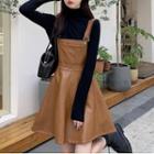 Long-sleeve Top / Faux Leather Overall Dress