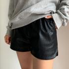 Band-waist Faux-leather Shorts Black - S
