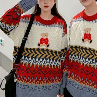 Bear Embroidered Jacquard Sweater