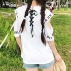 Lace-up Back Cutout Elbow-sleeve T-shirt