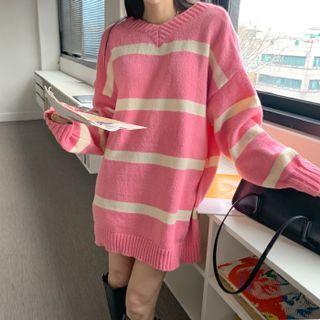 Two-way Drop-shoulder Stripe Cardigan