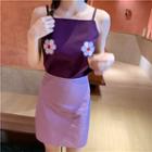 Flower Embroidered Camisole / Mini A-line Skirt