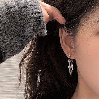 Sterling Silver Chain Fringed Earring 1 Pair - 925 Silver Stud - Silver - One Size