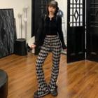 Long-sleeve Button-up Knit Top / Boot Cut Pants