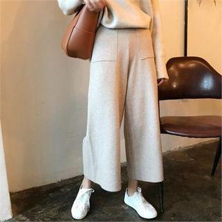 Wide-leg Knit Pants Beige - One Size