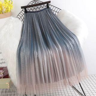 Gradient Pleated Midi A-line Skirt