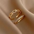 Rhinestone Ring Set Of 2 - Gold - One Size