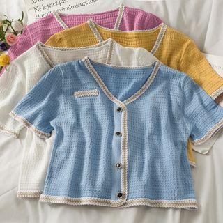 Glitter-trim Button-up Knit Top In 6 Colors