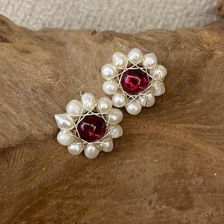 Cat Eye Stone Faux Pearl Earring