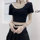 Short-sleeve Cropped T-shirt / Pleated Skirt / Set