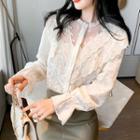 Long-sleeve Lace Cutout Panel Ruffle Shirt