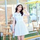 Letter Embroidered Dotted Short Sleeve Dress