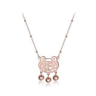 925 Sterling Silver Fashion Rose Gold Plated Chinese Lock Necklace Silver - One Size