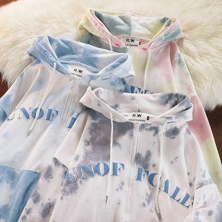Lettering Tie Dye Zipped Hoodie