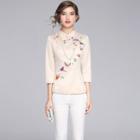 3/4-sleeve Floral Embroidery Qipao Top