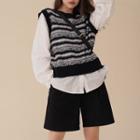 Mock Two-piece Patterned Knit Panel Blouse