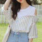 Mock Two-piece Short-sleeve Cold Shoulder Top White - One Size