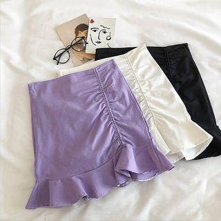 Plain High-waist Frilled A-line Skirt