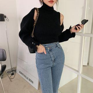 Knit Set: Bolero + Sleeveless Turtle-neck Top