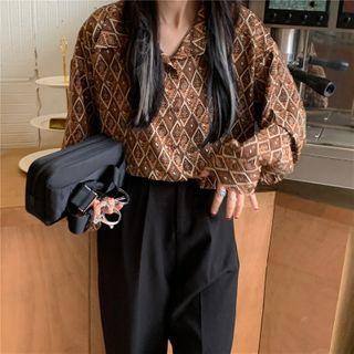 Long-sleeve Graphic Print Shirt Brown - One Size