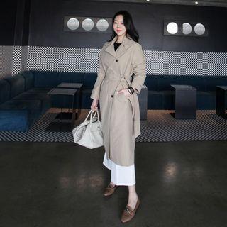 Button-detail Long Trench Coat With Sash