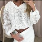 Long-sleeve Rose Lace Cropped Top