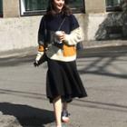 Color Block Sweater / Long-sleeve Midi Dress / Set