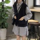 Long-sleeve Striped Mini Shirt Dress As Shown In Figure - One Size