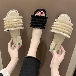 Fringed Trim Slide Sandals